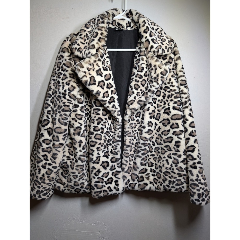 LOVE TOKEN Women's Leopard Print Faux Fur manganic Coat Size M EUC